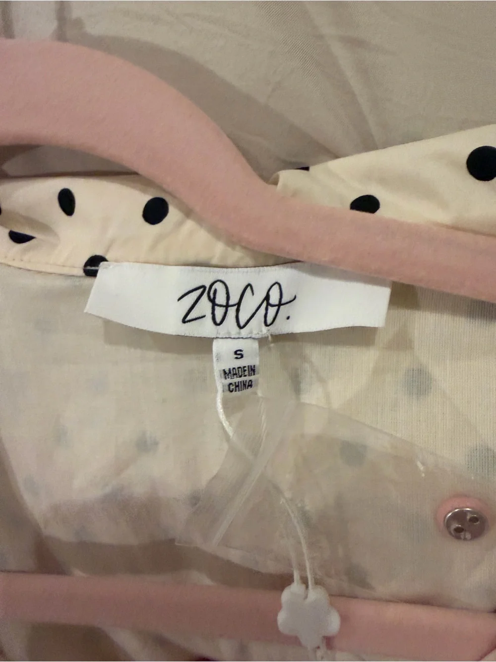 Polka Dot Button-Front Blouse Dress with Pink Trim Collar